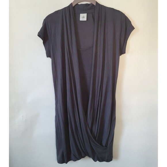 CABI Faux Wrap Fickle Tee Gray Sz XS Cap Slv Jersey Knit Style 3058 EUC - Picture 2 of 10